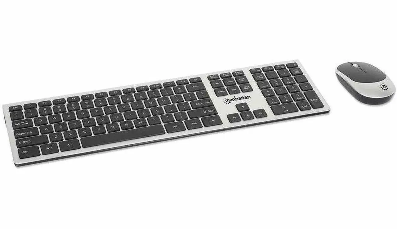 Alt view image 8 of 8 - Manhattan MWK7400 Wireless USB Keyboard and Mouse Combo Set - USB Type A Scissors Wireless RF 2.40 GHz Keyboard - 109 Key - Silver, Black - USB Type A Wireless RF Mouse - Optical - 1200 dpi - 3 Button