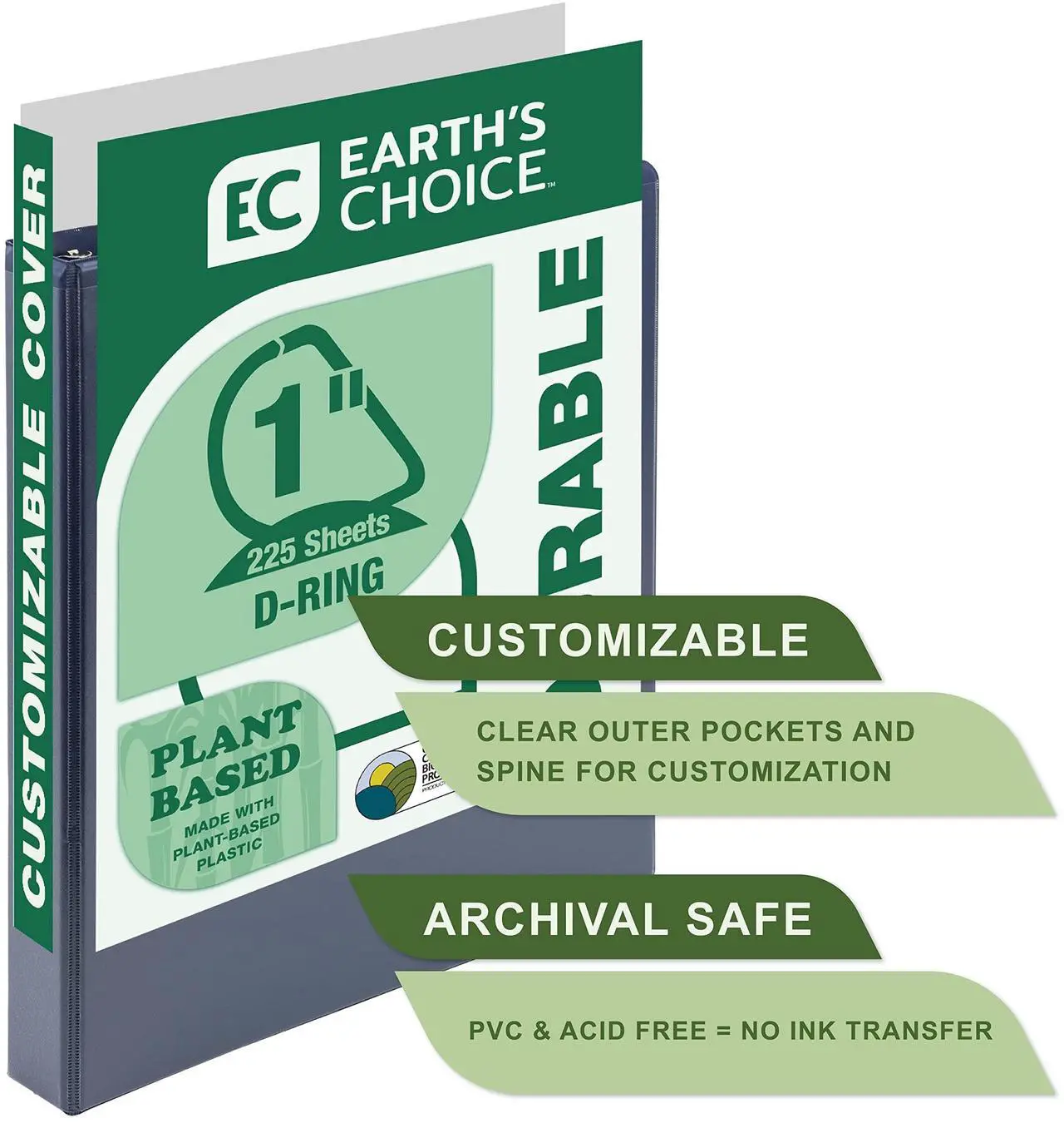Alt view image 3 of 6 - Earth's Choice Plant-Based BOHO D-Ring View Binders 1" Capacity 11 x 8.5 Indigo 2/Pack U69341