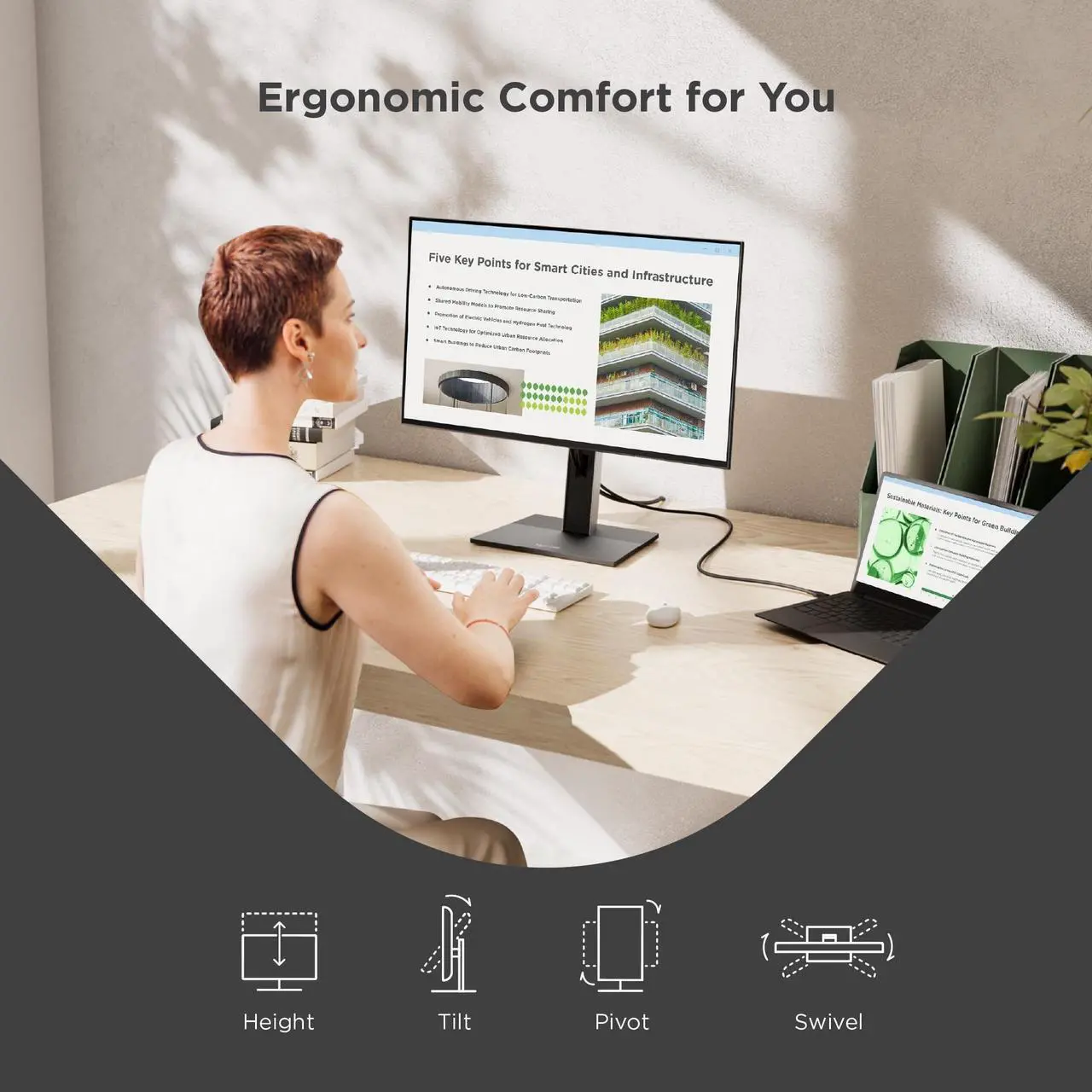 Alt view image 17 of 20 - ViewSonic VG2452 24 Inch IPS 1080p Ergonomic Monitor with Tilt, Swivel, Pivot, Height Adjust, 100Hz, USB Hub, HDMI, DisplayPort, and 65W USB C Inputs