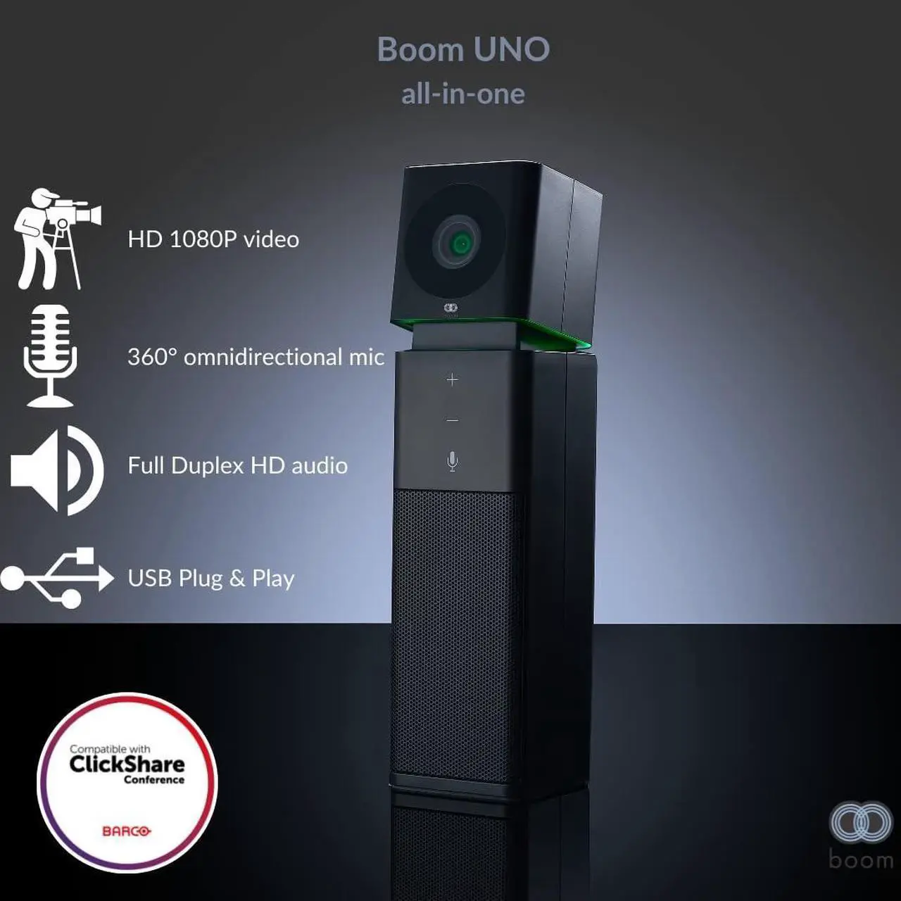 Alt view image 12 of 12 - BOOM UNO (WHITE) VERTICAL VIDEOBAR - FULL HD 1080P CAMERA, HD SPEAKERPHONE, MICR