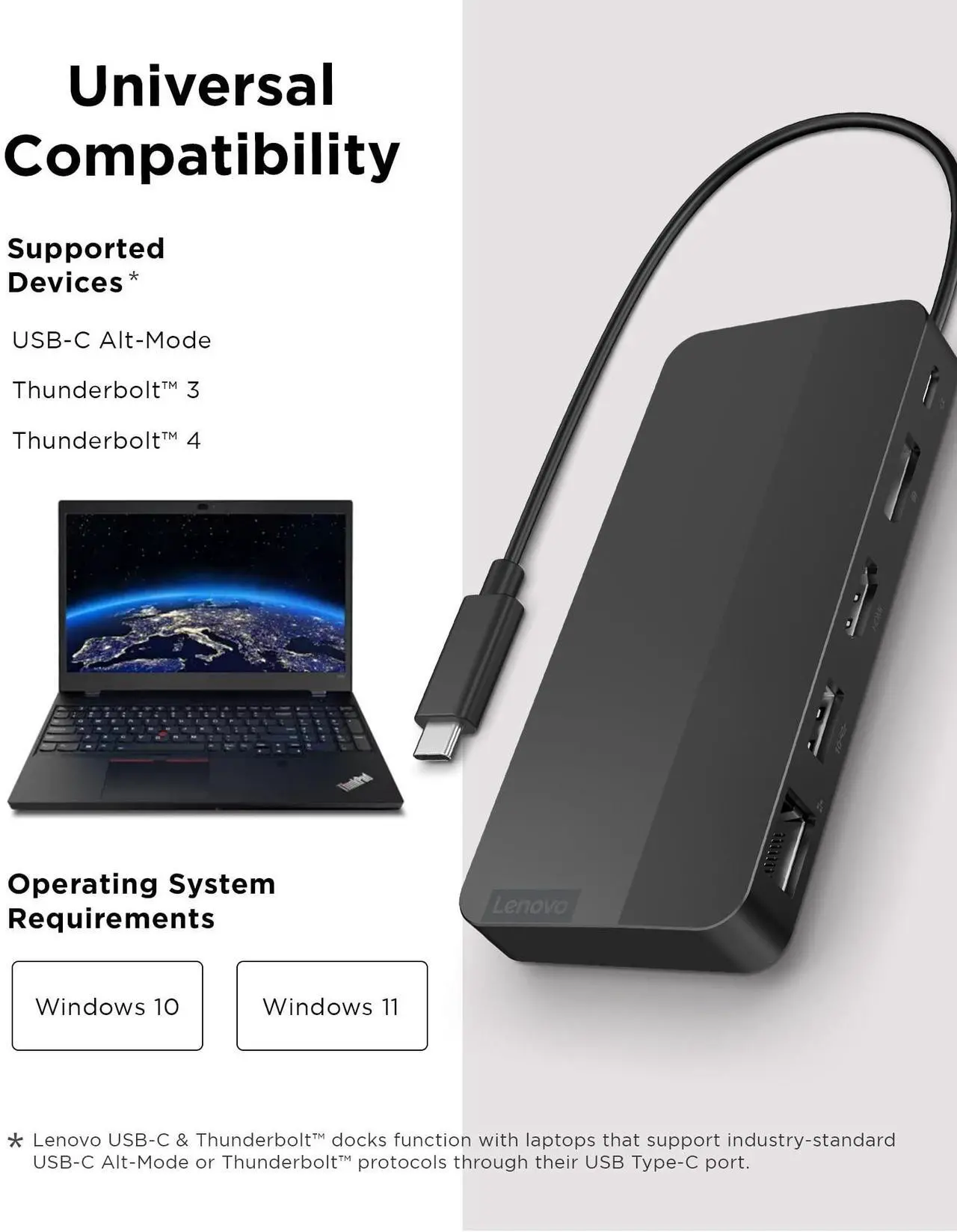 Alt view image 16 of 20 - Lenovo USB-C Dual Display Travel Dock with Adapter