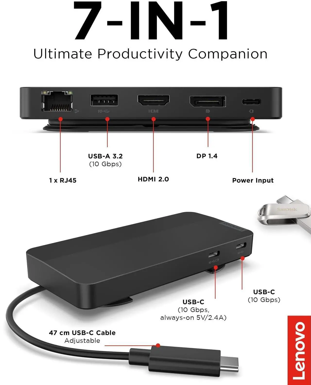 Alt view image 15 of 20 - Lenovo USB-C Dual Display Travel Dock with Adapter