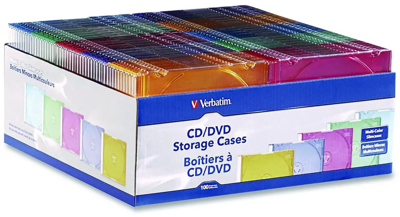 Alt view image 3 of 3 - Verbatim Slim CD/DVD Storage Cases - 100 Pack - 5 Assorted Colors