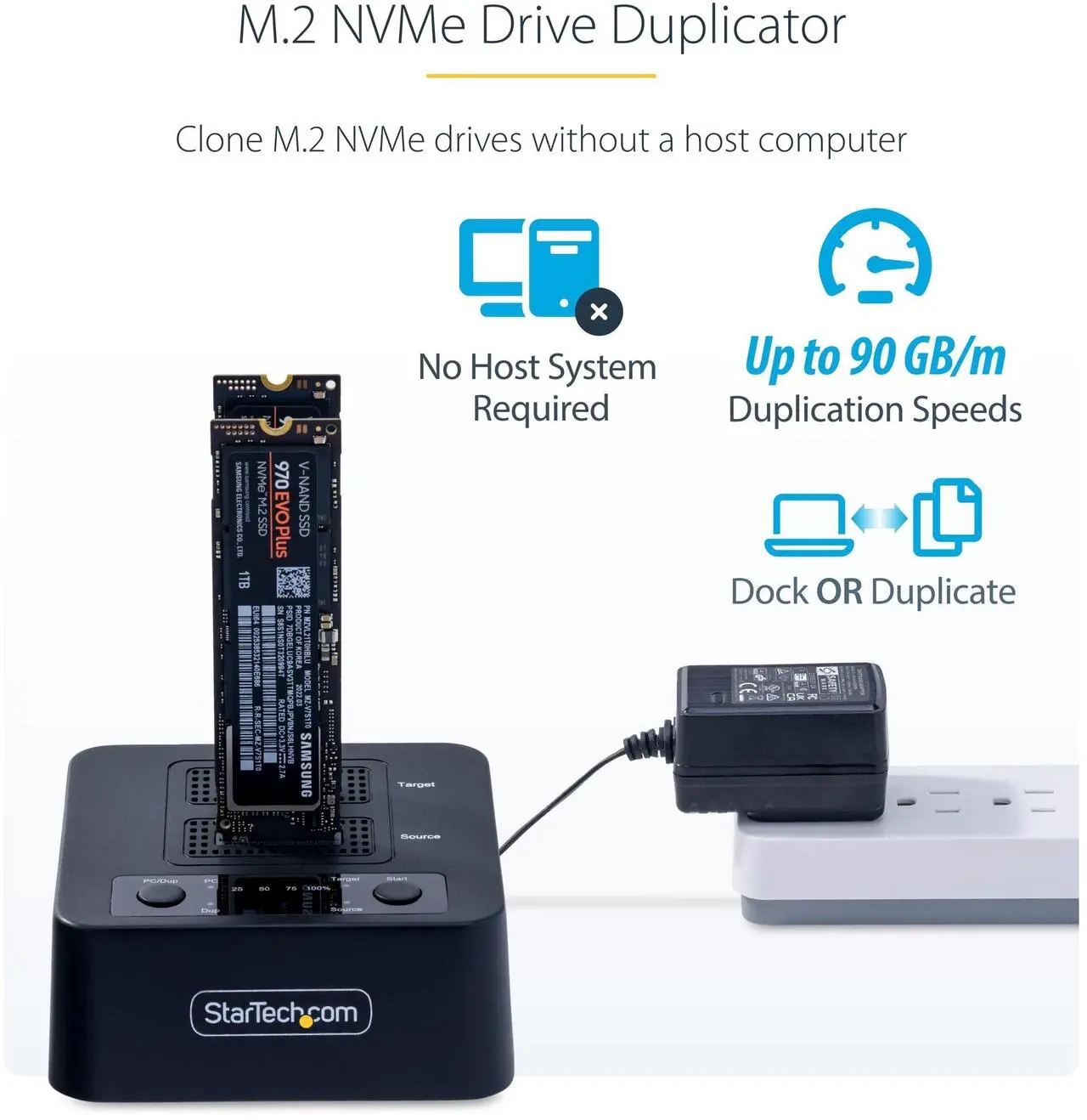 Alt view image 16 of 20 - StarTech.com 1:1 M.2 NVMe Drive Duplicator, 90GBpm Standalone M.2 SSD Cloner/Copier, USB-C 3.2 20Gbps M.2 Dual-Bay Drive Dock