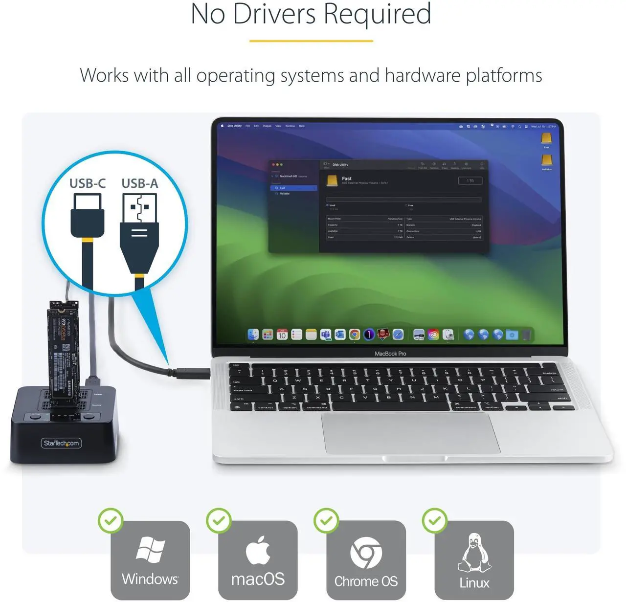 Alt view image 17 of 20 - StarTech.com 1:1 M.2 NVMe Drive Duplicator, 90GBpm Standalone M.2 SSD Cloner/Copier, USB-C 3.2 20Gbps M.2 Dual-Bay Drive Dock