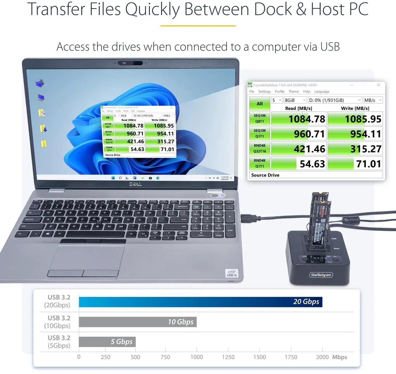 Alt view image 18 of 20 - StarTech.com 1:1 M.2 NVMe Drive Duplicator, 90GBpm Standalone M.2 SSD Cloner/Copier, USB-C 3.2 20Gbps M.2 Dual-Bay Drive Dock