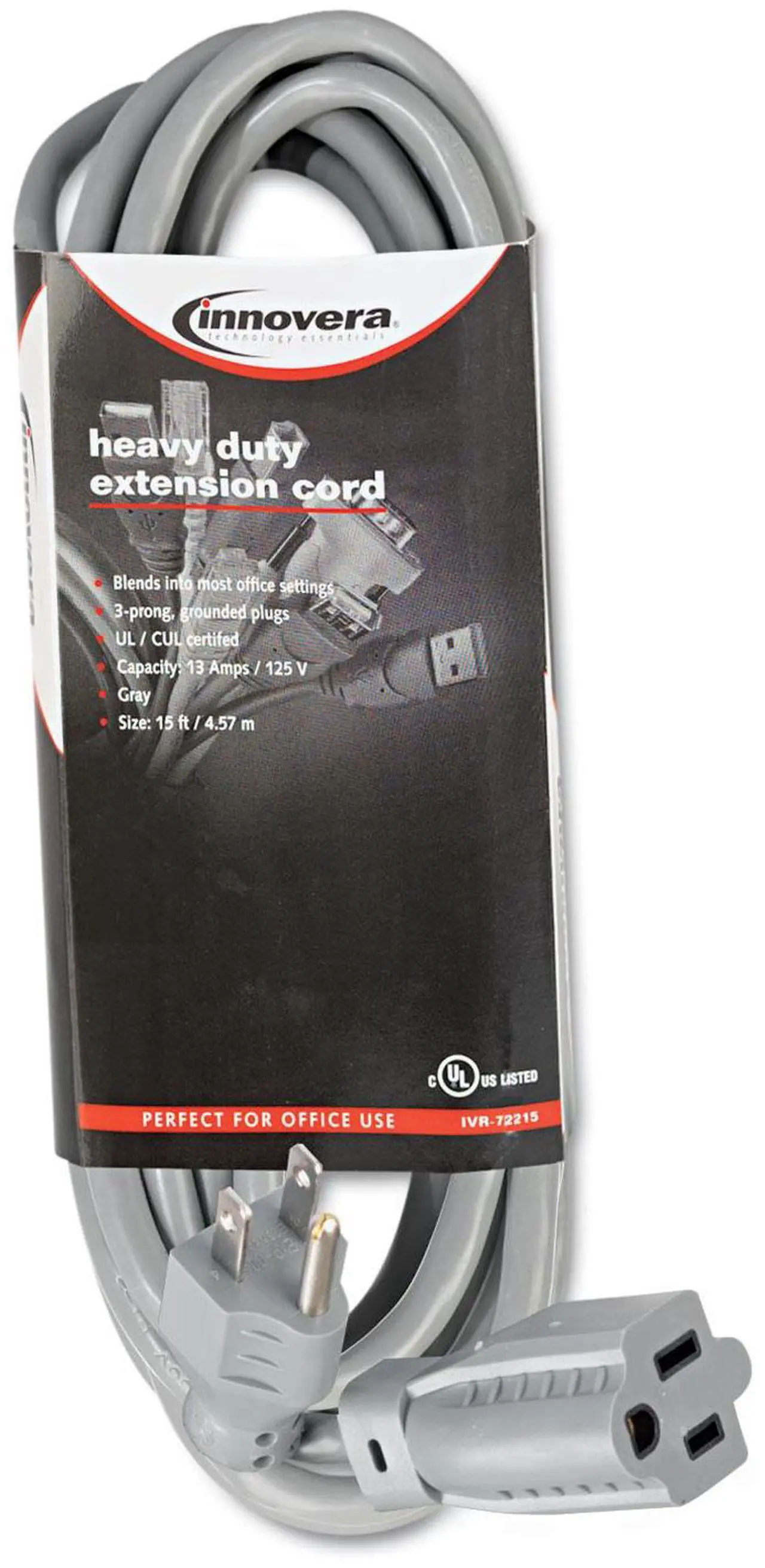 Alt view image 5 of 20 - Innovera Indoor Heavy-Duty Extension Cord, 15ft, Gray 72215