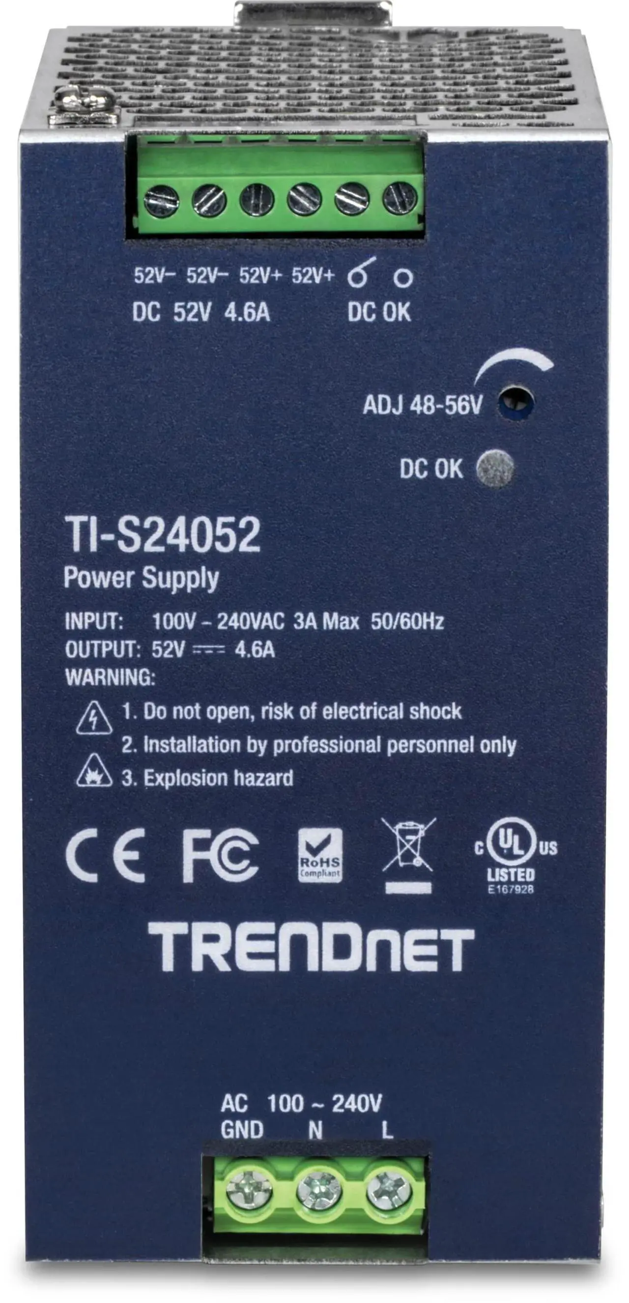 Alt view image 16 of 19 - TRENDnet TI-S24052, 240W, 52V DC, 4.61A AC to DC DIN-Rail Power Supply
with PFC Function