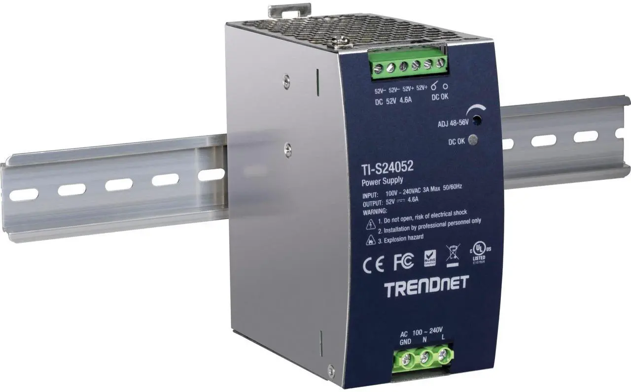 Alt view image 17 of 19 - TRENDnet TI-S24052, 240W, 52V DC, 4.61A AC to DC DIN-Rail Power Supply
with PFC Function