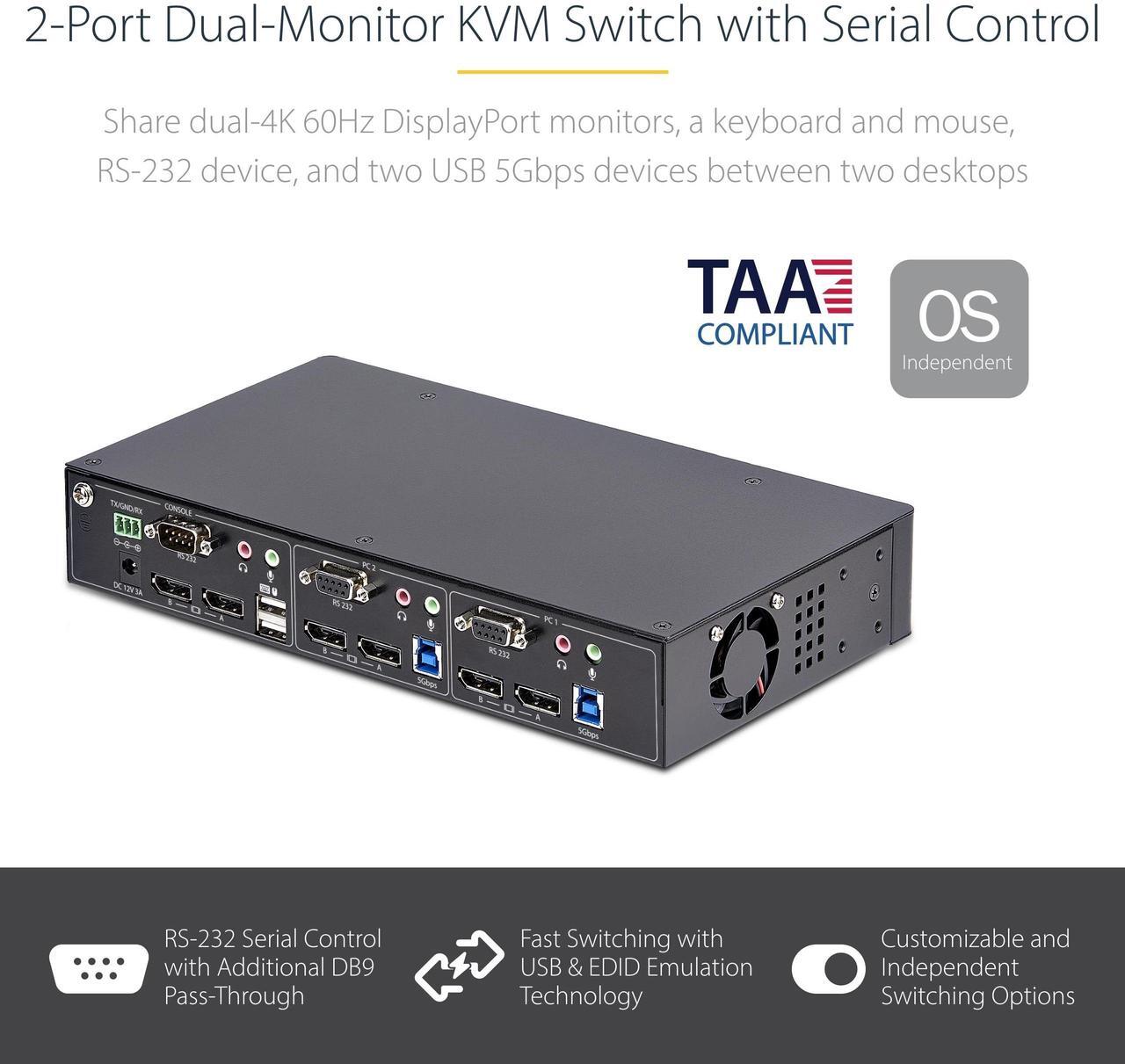 Alt view image 9 of 14 - StarTech 2-Port Dual-Monitor DisplayPort KVM Switch P2DD46A22-KVM-SWITCH