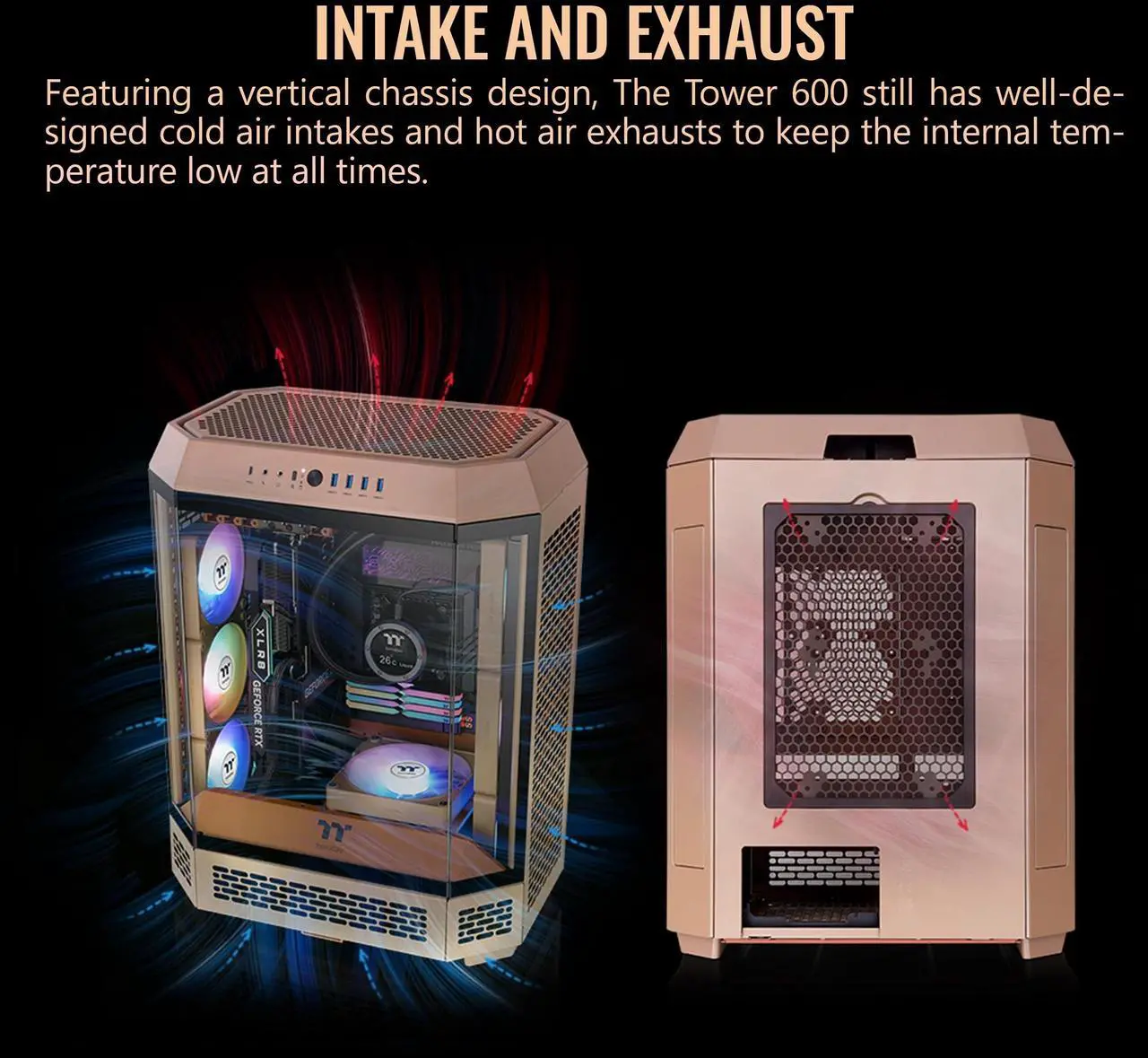 Alt view image 13 of 14 - Thermaltake Tower 600 Mid Tower; 2x140mm CT Fans Included; 420mm Radiator Support; 400mm GPU Clearance; Hidden Connector Support; Rotatable PCIe Slots; Gravel Sand; CA-1Z1-00MGWN-00
