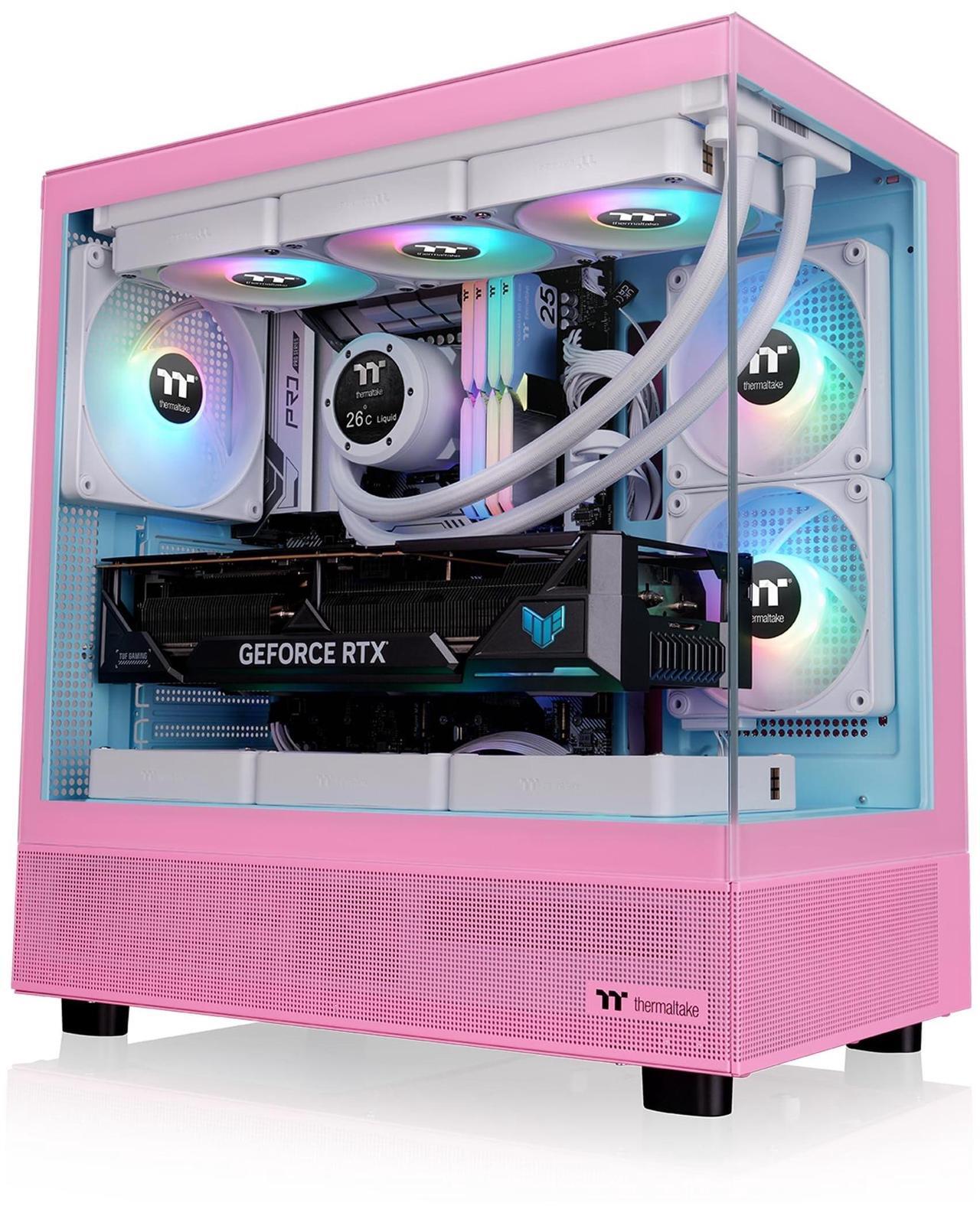 Alt view image 11 of 15 - Thermaltake View 270 Plus TG ARGB Mid Tower Chassis; 3x120mm ARGB Lite Fans Included; 360mm Radiator Support; 420mm GPU Clearance; 180mm Air Cooler Max Height; Bubble Pink; CA-1Y7-00MAWN-00