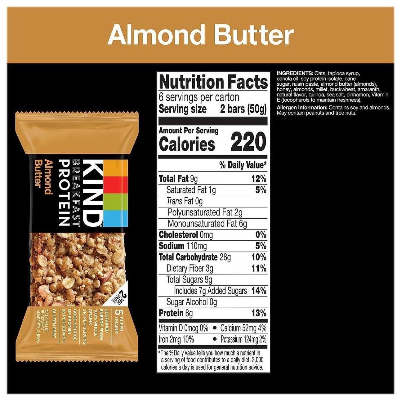 Alt view image 13 of 14 - KIND Gluten-Free Almond Butter Protein Breakfast Bar 0.88 oz. 6 Bars/Box (41935) PHW41935