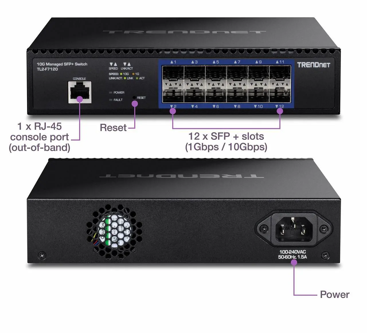 Alt view image 11 of 14 - TRENDnet  TL2-F7120, 12-Port 10G Layer 2 Managed SFP+ Switch