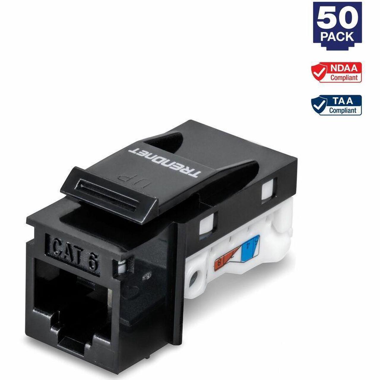 Alt view image 9 of 15 - TRENDnet Cat6 RJ45 Keystone Jack 50-Pack Bundle, Compatible With Cat5,Cat5e,Cat6 Cabling, Use With The TC-KP24 Or TC-KP48 Blank Keystone Patch Panels (Sold Separately), Black, TC-K50C6BK