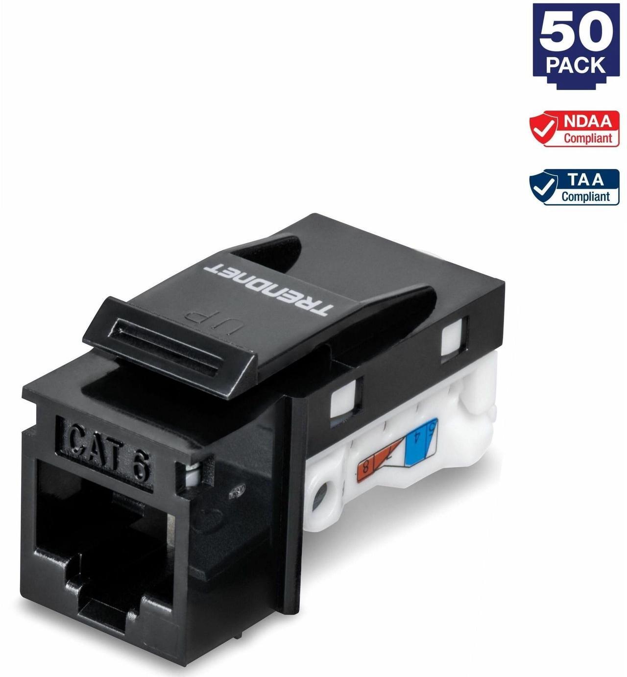 Alt view image 10 of 15 - TRENDnet Cat6 RJ45 Keystone Jack 50-Pack Bundle, Compatible With Cat5,Cat5e,Cat6 Cabling, Use With The TC-KP24 Or TC-KP48 Blank Keystone Patch Panels (Sold Separately), Black, TC-K50C6BK
