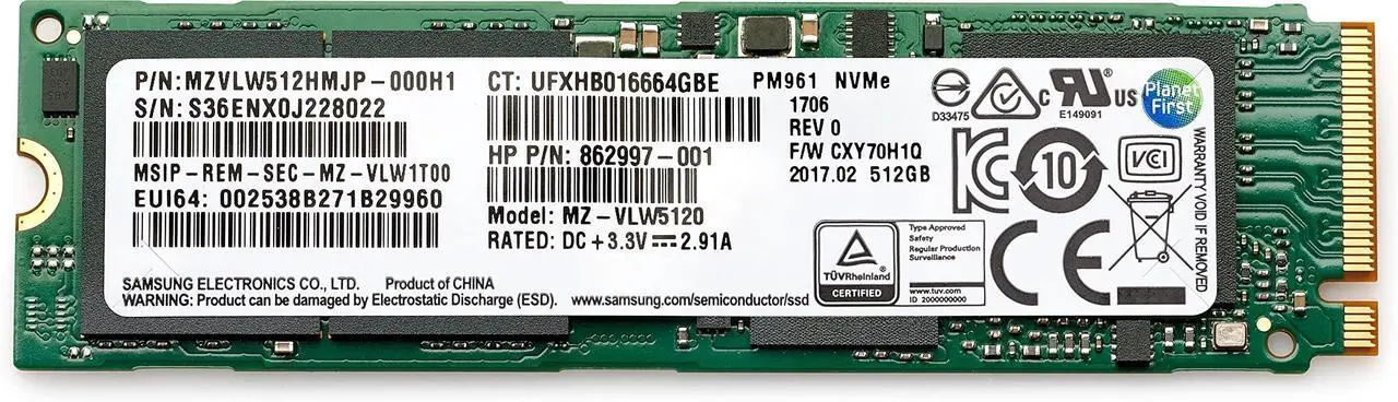 Alt view image 5 of 5 - HP 512 GB Solid State Drive Internal PCI Express NVMe 1 Year Warranty 406L8AA