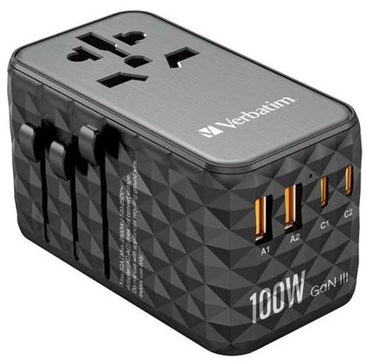 Alt view image 10 of 14 - Verbatim UTA-06 Gan III Universal Travel Adapter 100W - USB-C, USB-A - 100 W - 120 V AC, 230 V AC Input