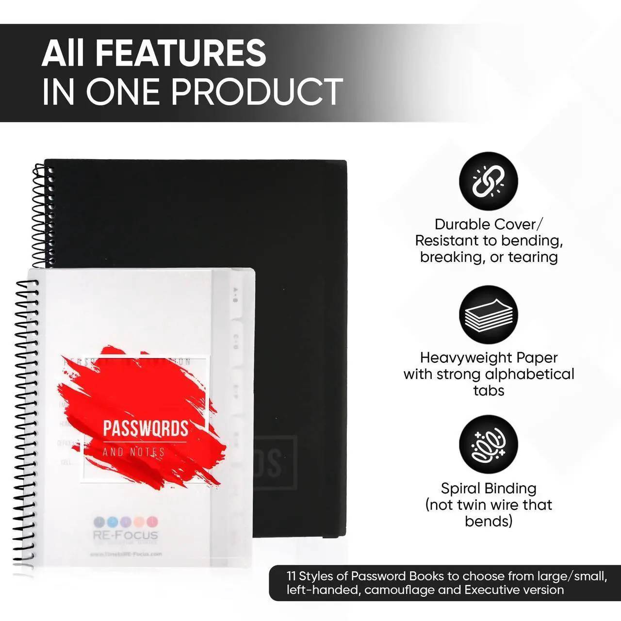 Alt view image 15 of 18 - Re-Focus the Creative Office Large Password Keeper Book, 7.5x10", Black