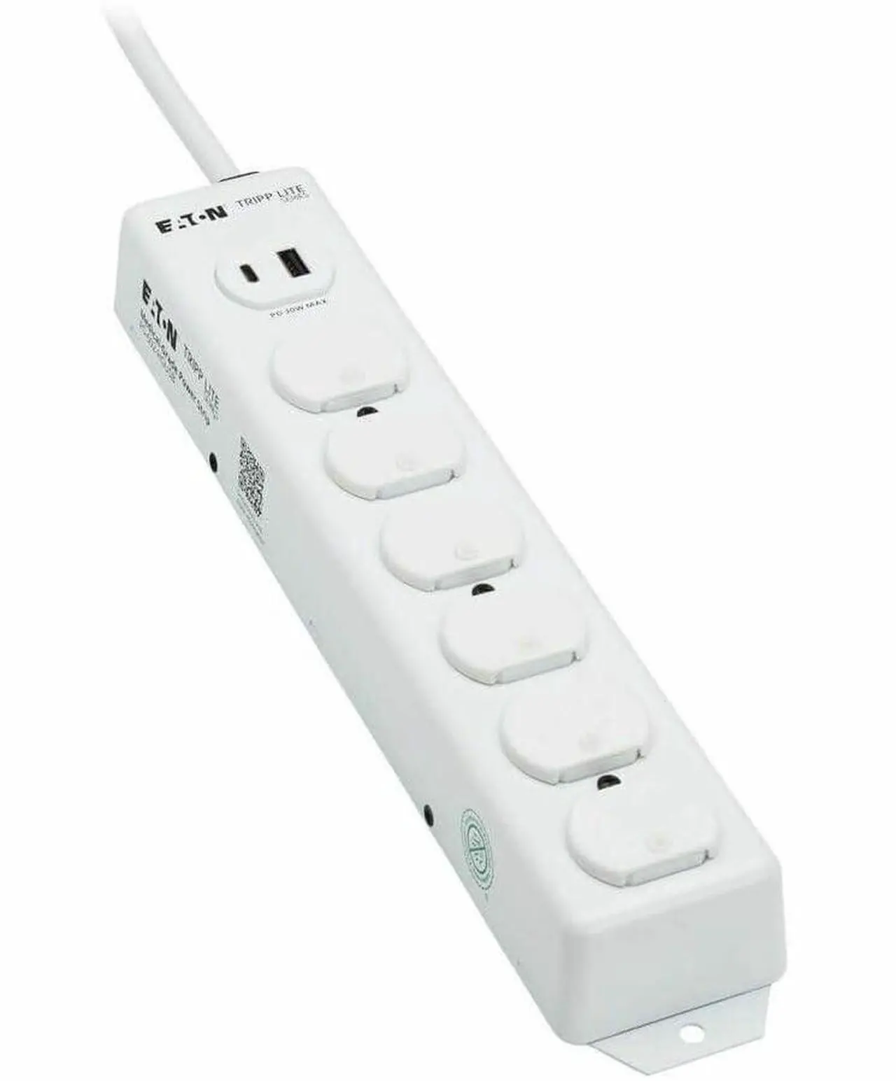 Alt view image 14 of 15 - Eaton Tripp Lite Series Safe-IT UL 1363 Medical-Grade Power Strip, 6 Hospital-Grade Outlets, USB Charging, Safety Covers, Antimicrobial, 2 ft. Cord - NEMA 5-15P-HG - 1 x USB Type A, 1 x USB Type C, 6