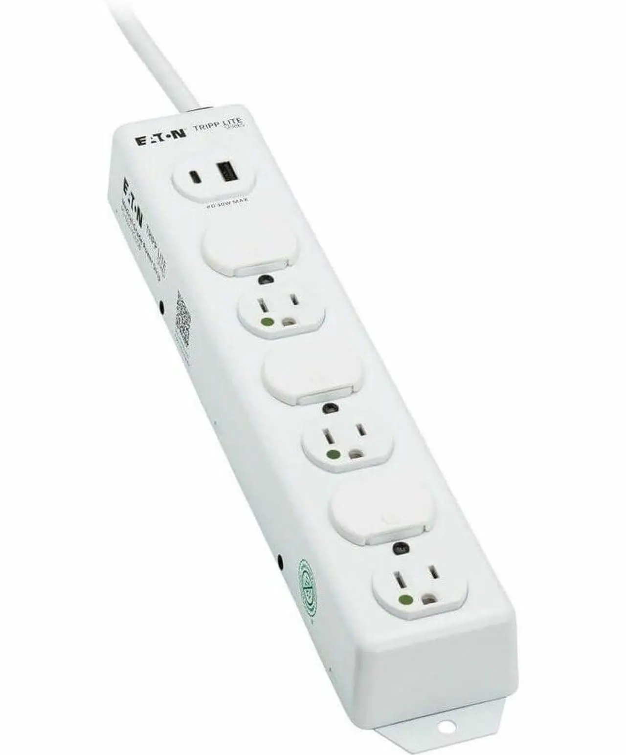 Alt view image 15 of 15 - Eaton Tripp Lite Series Safe-IT UL 1363 Medical-Grade Power Strip, 6 Hospital-Grade Outlets, USB Charging, Safety Covers, Antimicrobial, 2 ft. Cord - NEMA 5-15P-HG - 1 x USB Type A, 1 x USB Type C, 6