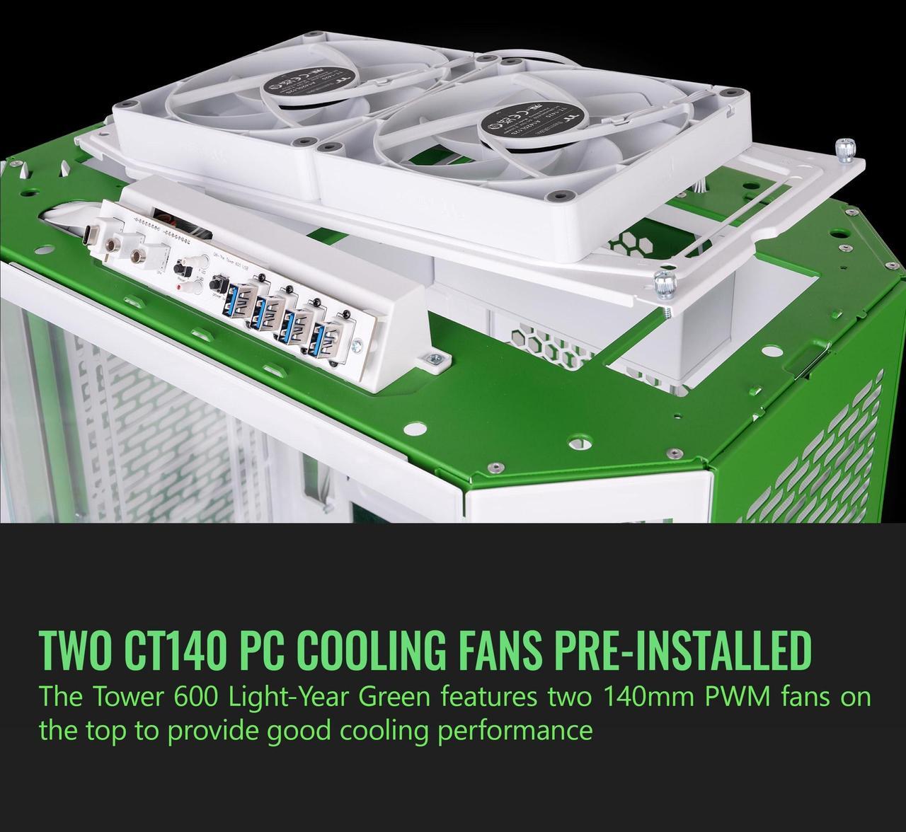 Alt view image 12 of 14 - Thermaltake Tower 600 Mid Tower; 2x140mm CT Fans Included; 420mm Radiator Support; 400mm GPU Clearance; Hidden Connector Support; Rotatable PCIe Slots; Light-Year Green; CA-1Z1-00MOWN-00