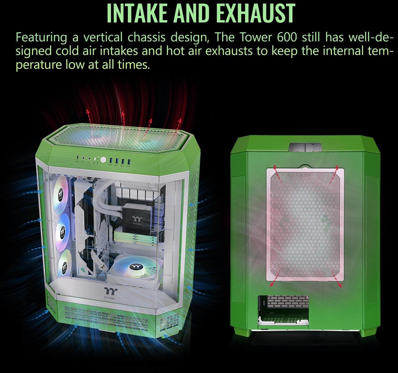 Alt view image 13 of 14 - Thermaltake Tower 600 Mid Tower; 2x140mm CT Fans Included; 420mm Radiator Support; 400mm GPU Clearance; Hidden Connector Support; Rotatable PCIe Slots; Light-Year Green; CA-1Z1-00MOWN-00