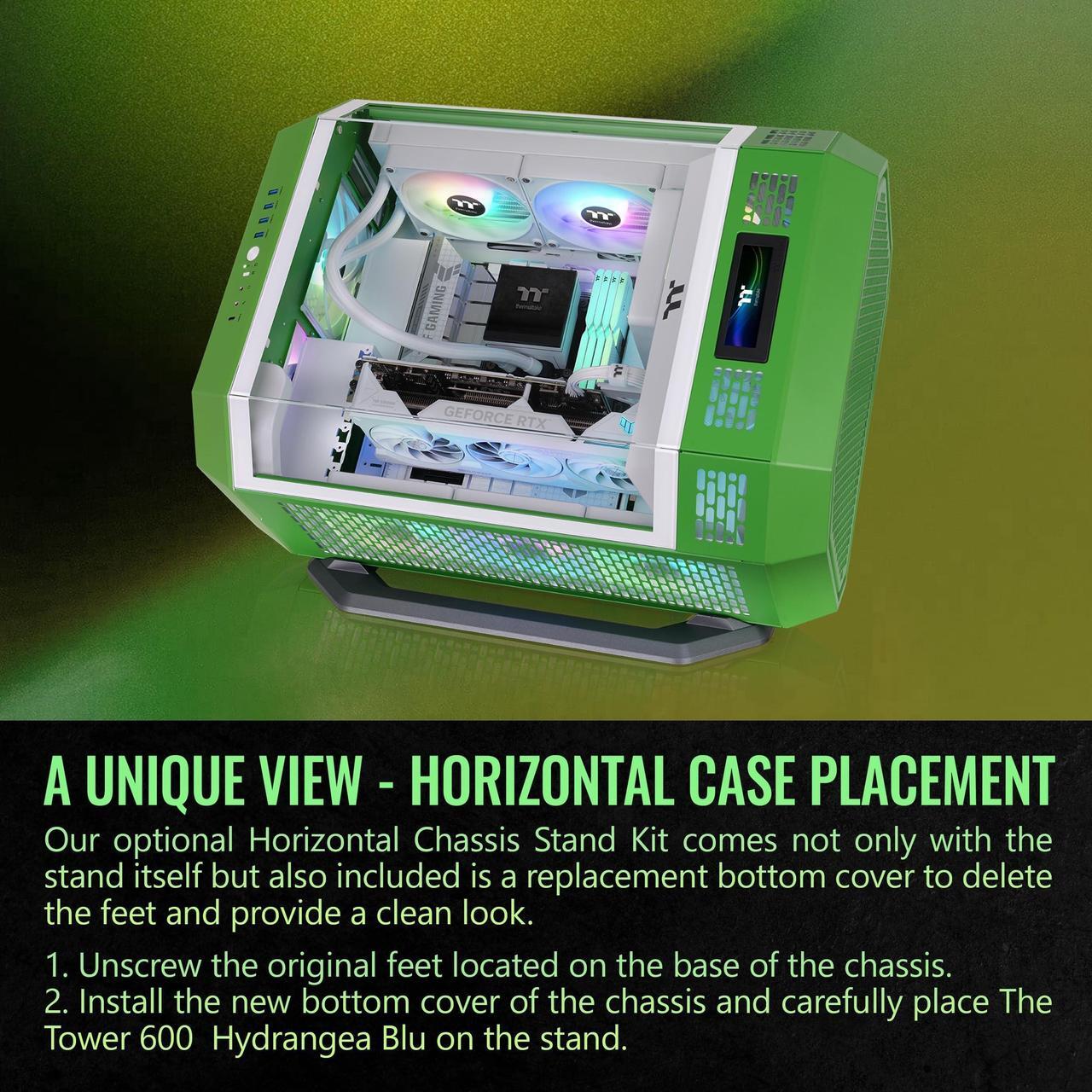 Alt view image 11 of 14 - Thermaltake Tower 600 Mid Tower; 2x140mm CT Fans Included; 420mm Radiator Support; 400mm GPU Clearance; Hidden Connector Support; Rotatable PCIe Slots; Light-Year Green; CA-1Z1-00MOWN-00