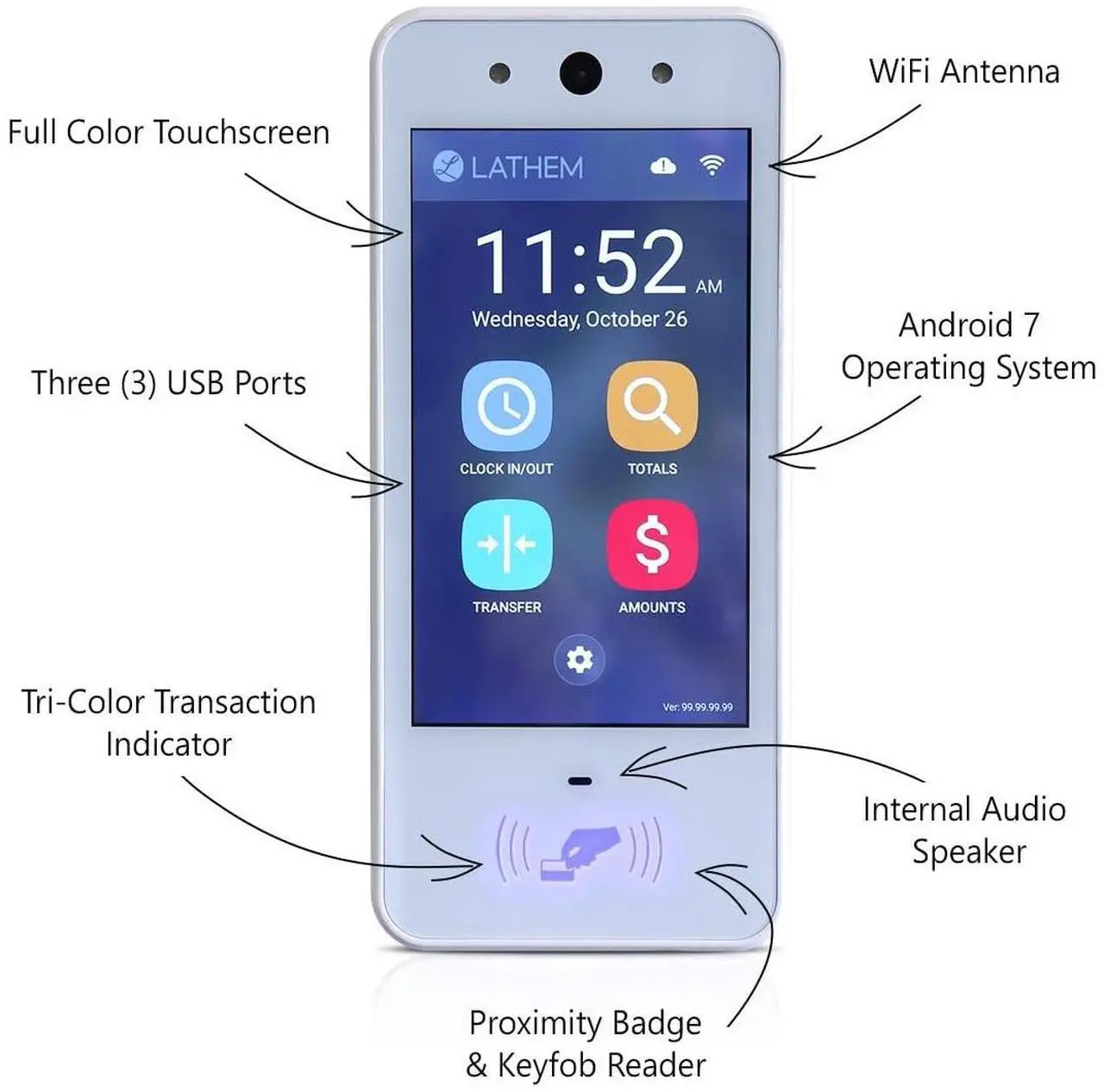 Alt view image 3 of 7 - PCEXPRESS Contactless Touch-Free Wi-Fi Digital Time Clock System 5" Touch Screen LCD Display White PCEXPRESSWEB