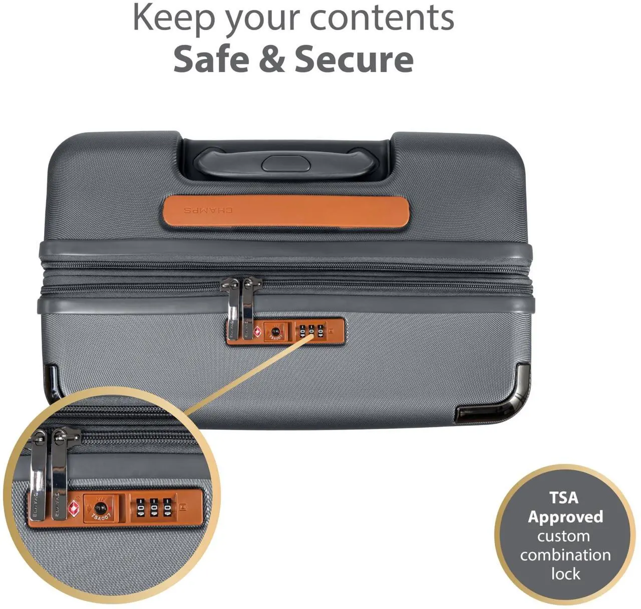 Alt view image 14 of 15 - CHAMPS Vintage III Collection 3-piece Hardside Luggage set Grey S1033GREY