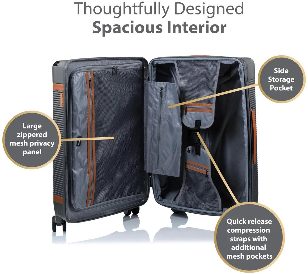 Alt view image 12 of 15 - CHAMPS Vintage III Collection 3-piece Hardside Luggage set Grey S1033GREY