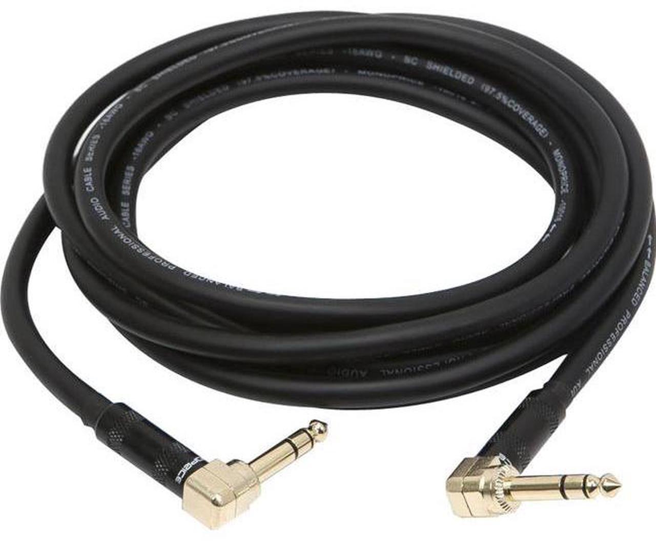 Alt view image 4 of 10 - Monoprice Premier Series 1/4 Inch (TRS) Right Angle Male to Right Angle Male 16AWG Cable Cord - 10 Feet- Black (Gold Plated)