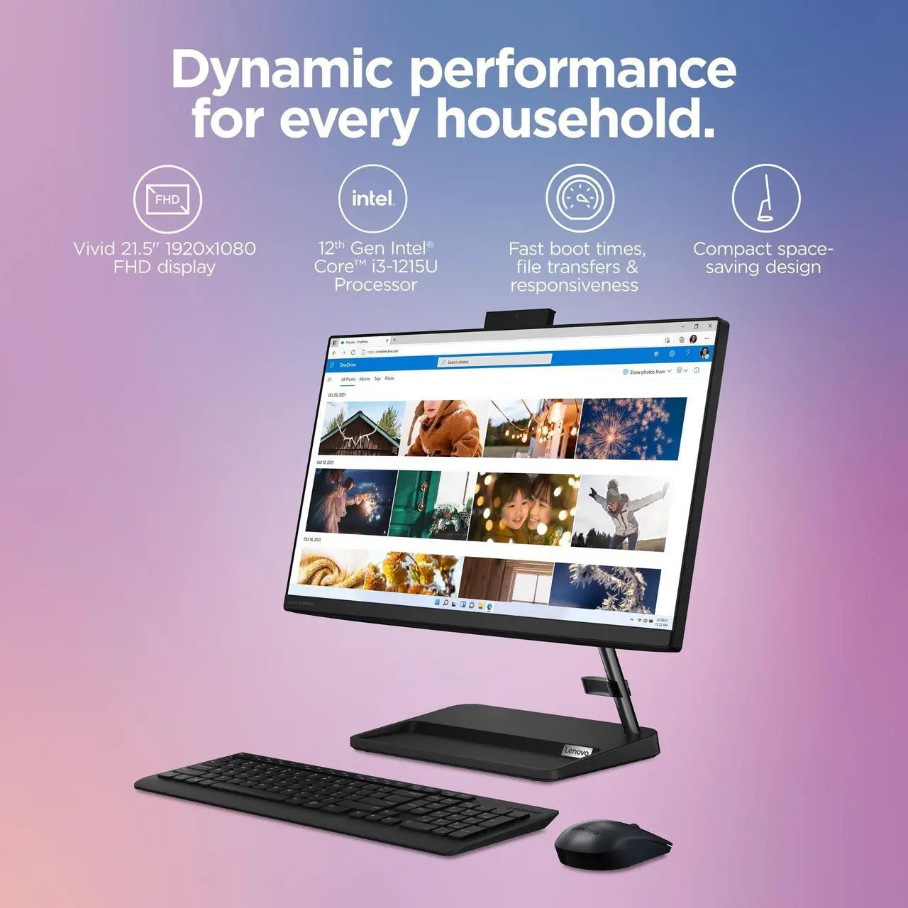 Alt view image 4 of 9 - Lenovo IdeaCentre AIO 3i - (2023) - All in One Desktop - PC Computer - Mouse & Keyboard Included - 21.5" FHD Display - Windows 11-8GB Memory - 256GB Storage - Intel Core i3-1215U