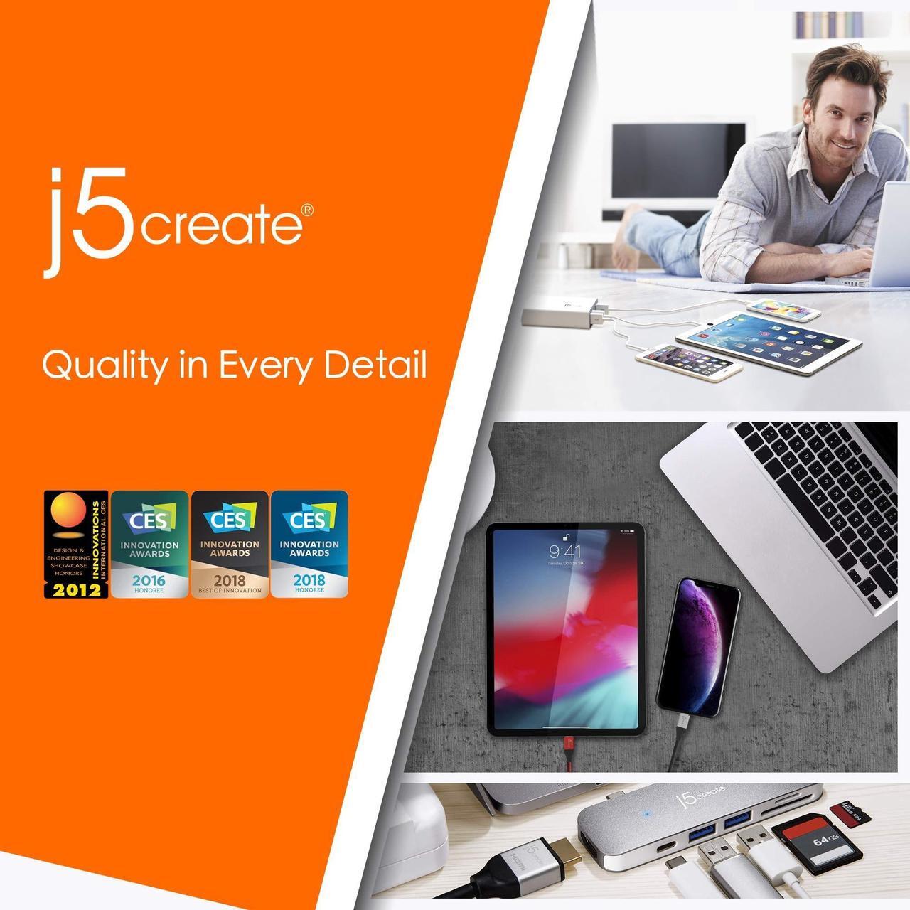 Alt view image 14 of 14 - USB C to HDMI Adapter Cable by j5create | 4K@60Hz Type C Dongle Connects External Monitor Display, HDTV, Projector for MacBook, Chromebook, Laptops, Phones, Tablets, PC with USB-C Port