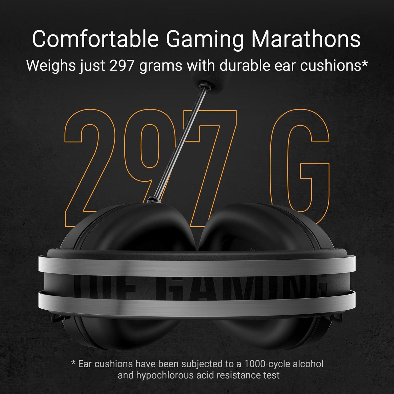 Alt view image 13 of 14 - Asus TUF Gaming H1 Gen II Wired gaming headset with 40 mm ASUS Essence drivers, virtual 7.1 surround sound, TeamSpeak-certified microphone, plus symbolic TUF logo lighting - Black
