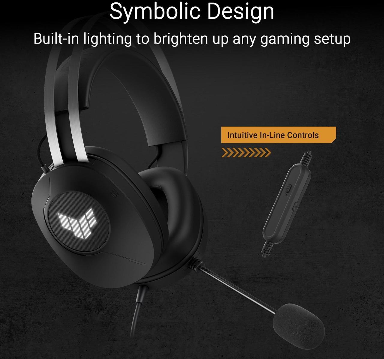 Alt view image 12 of 14 - Asus TUF Gaming H1 Gen II Wired gaming headset with 40 mm ASUS Essence drivers, virtual 7.1 surround sound, TeamSpeak-certified microphone, plus symbolic TUF logo lighting - Black
