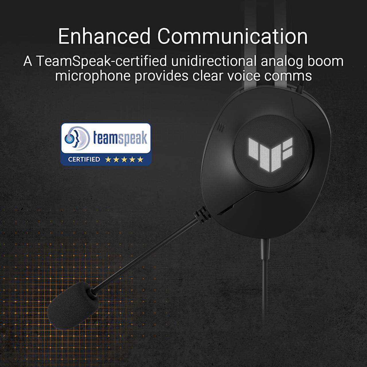 Alt view image 11 of 14 - Asus TUF Gaming H1 Gen II Wired gaming headset with 40 mm ASUS Essence drivers, virtual 7.1 surround sound, TeamSpeak-certified microphone, plus symbolic TUF logo lighting - Black