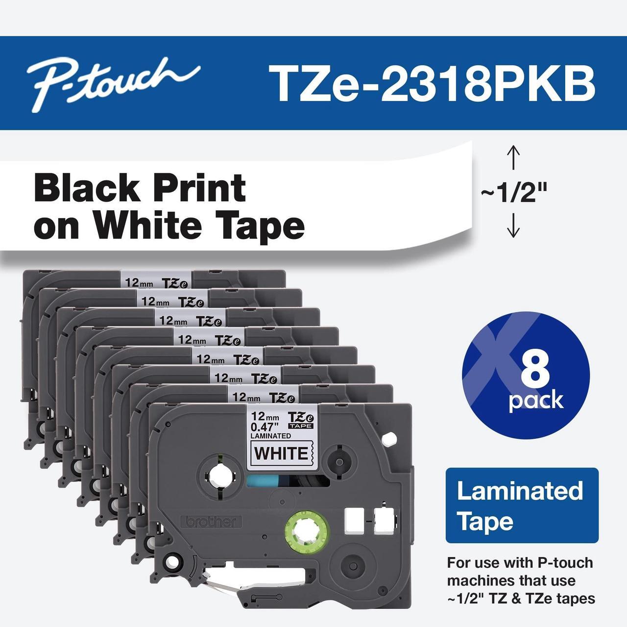 Alt view image 11 of 15 - Brother P-touch TZe-231 Laminated Label Maker Tape 1/2" x 26-2/10' Black on White 8/Pack (TZe-2318PKB) TZE-2318PKB