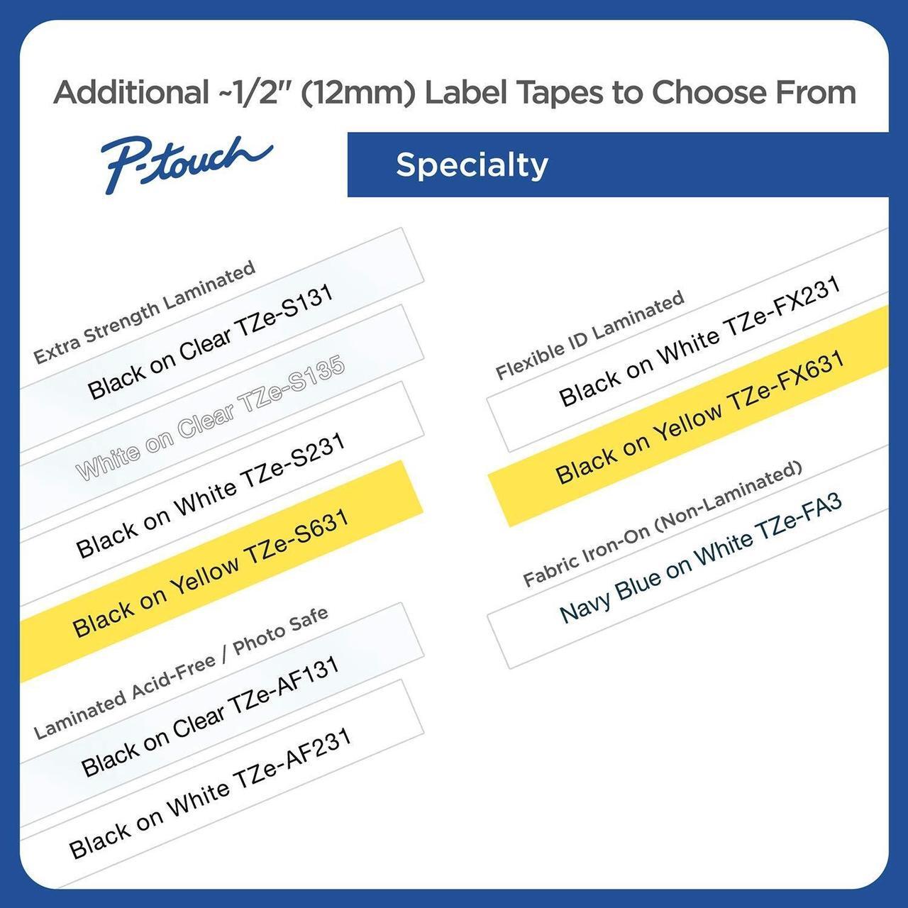 Alt view image 14 of 15 - Brother P-touch TZe-231 Laminated Label Maker Tape 1/2" x 26-2/10' Black on White 8/Pack (TZe-2318PKB) TZE-2318PKB