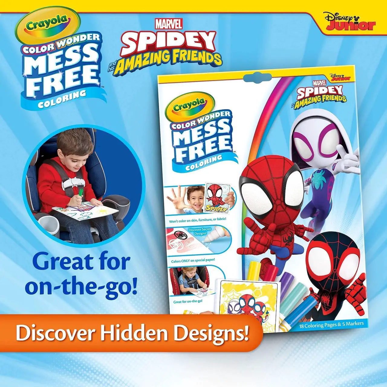 Alt view image 6 of 7 - Spidey and His Amazing Friends Color Wonder Kit Includes Five Markers Ages 3 and Up 18 Pages 752784
