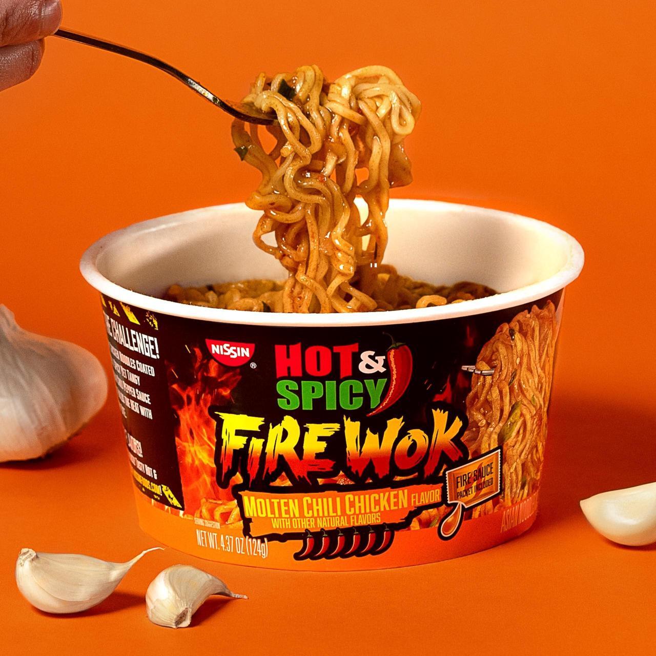 Alt view image 4 of 6 - Nissin Hot and Spicy Fire Wok Molten Chili Chicken, 4.37 oz Bowl 6/Carton
