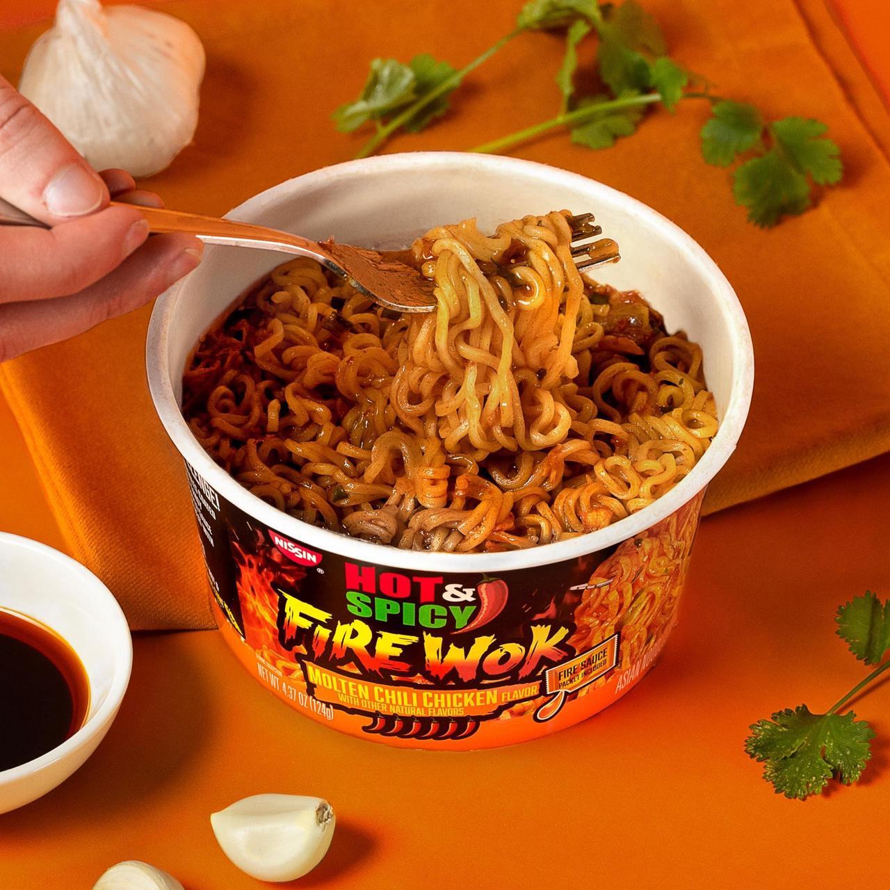 Alt view image 3 of 6 - Nissin Hot and Spicy Fire Wok Molten Chili Chicken, 4.37 oz Bowl 6/Carton