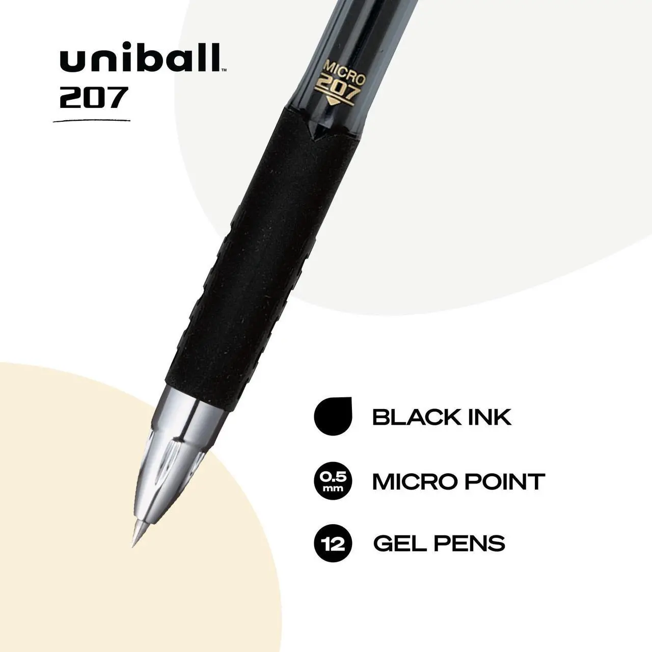 Alt view image 2 of 7 - Uni-ball Signo 207 Retractable Gel Pen Micro 0.5 mm Black Ink Dozen 61255