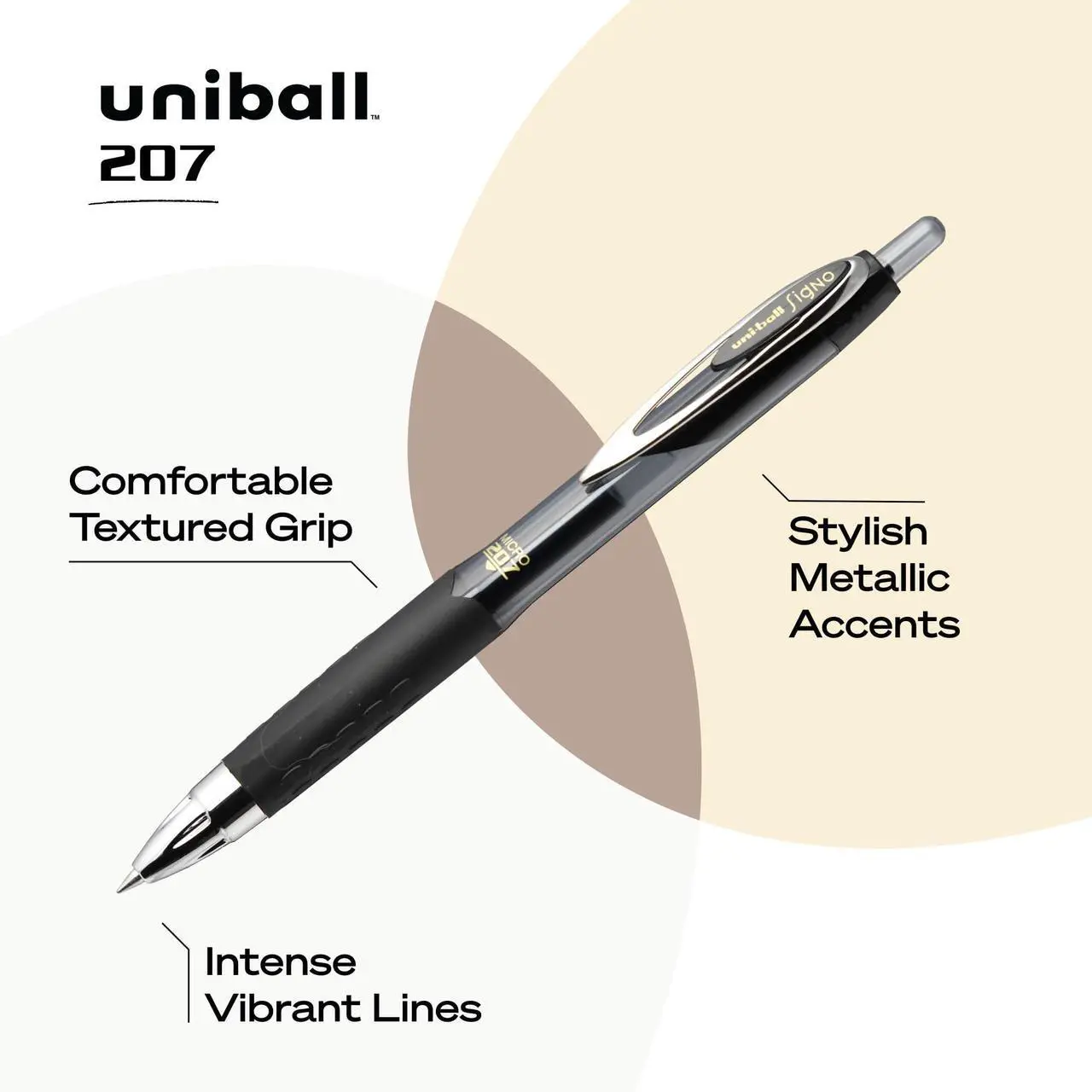 Alt view image 7 of 7 - Uni-ball Signo 207 Retractable Gel Pen Micro 0.5 mm Black Ink Dozen 61255
