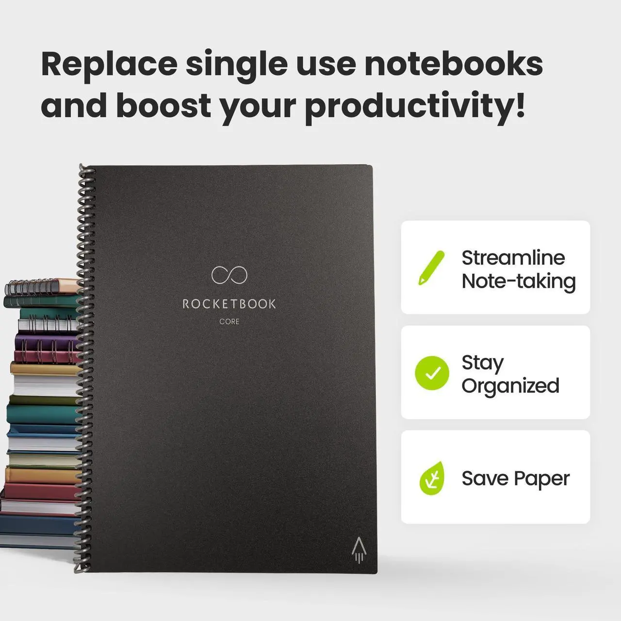 Alt view image 3 of 7 - Core Smart Notebook College Rule Infinity Black Cover 18 8.8x6 Sheets EVR2ERCAFR
