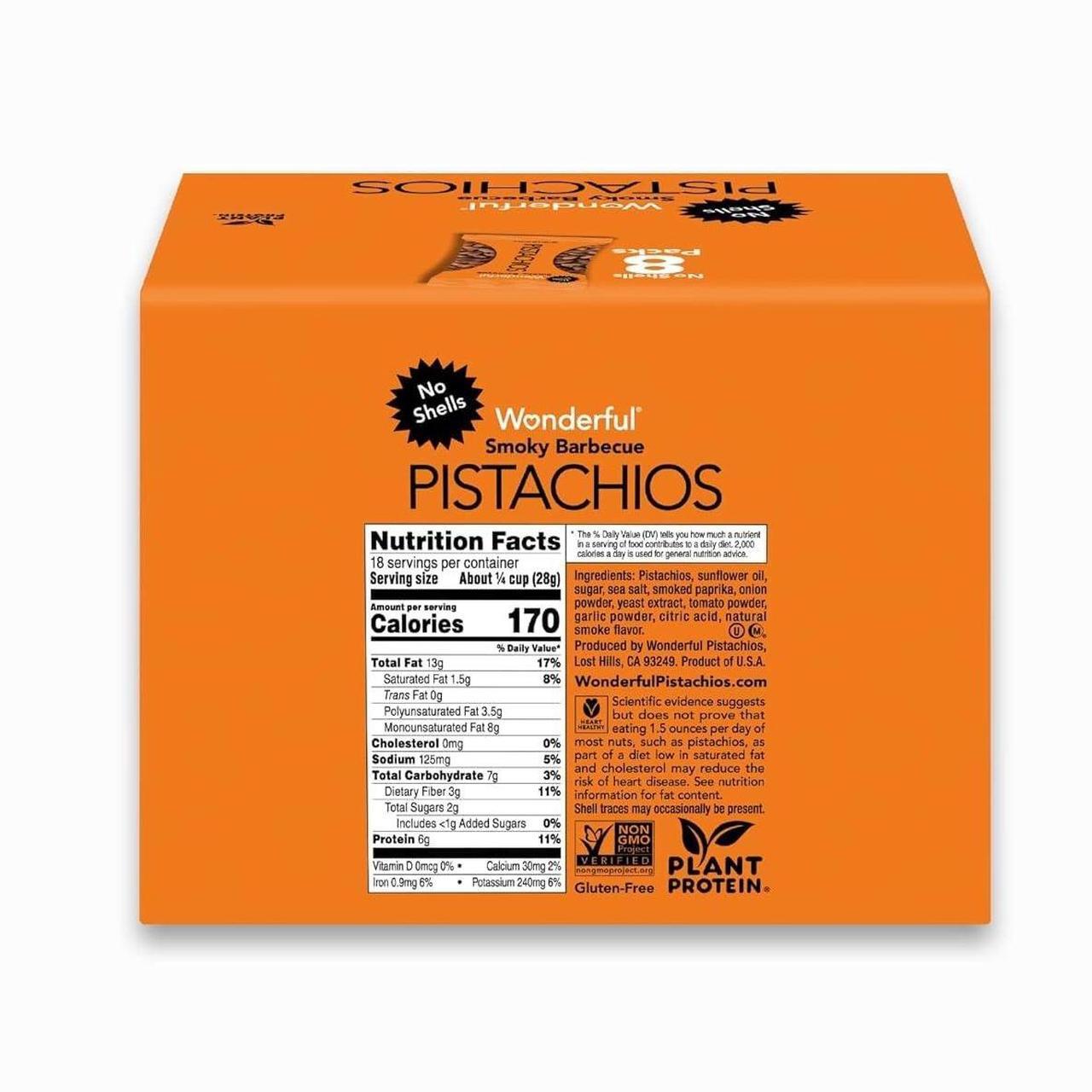 Alt view image 4 of 7 - No Shells Smoky Barbecue Pistachios 2.25 oz Pack 8/Box PAR70031
