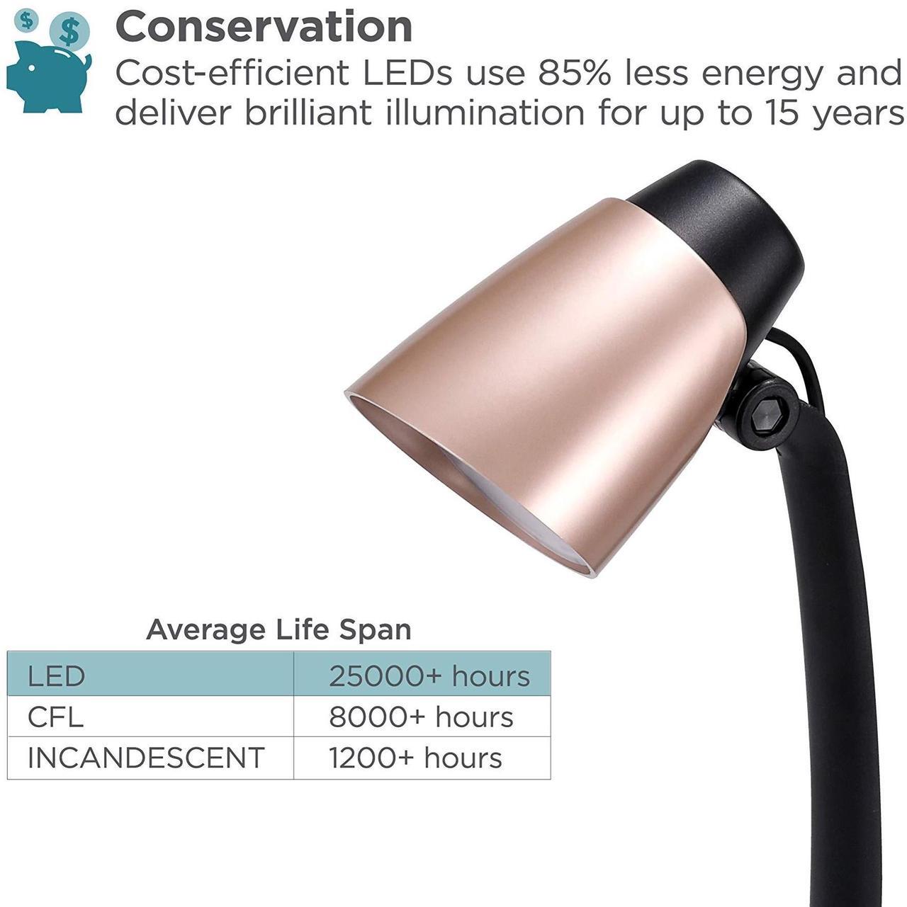 Alt view image 2 of 7 - Black & Decker Modern LED Desk Lamp Black/Rose Gold VLED1814BD