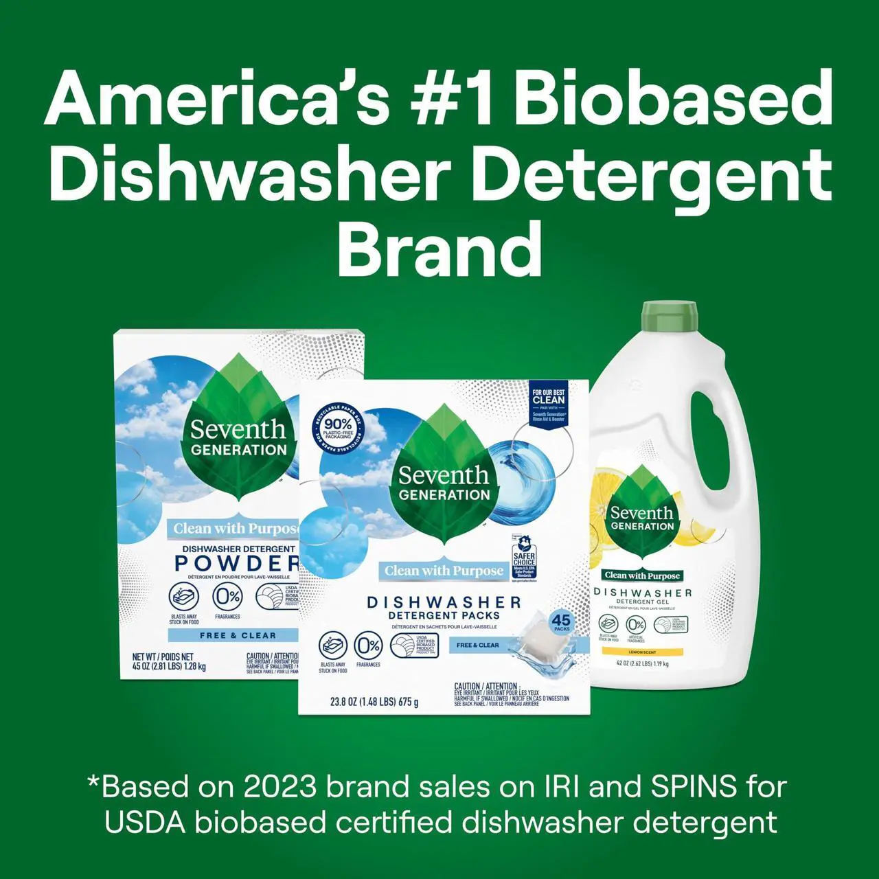 Alt view image 4 of 5 - Seventh Generation Natural Automatic Dishwasher Detergent Free and Clear 45Ct