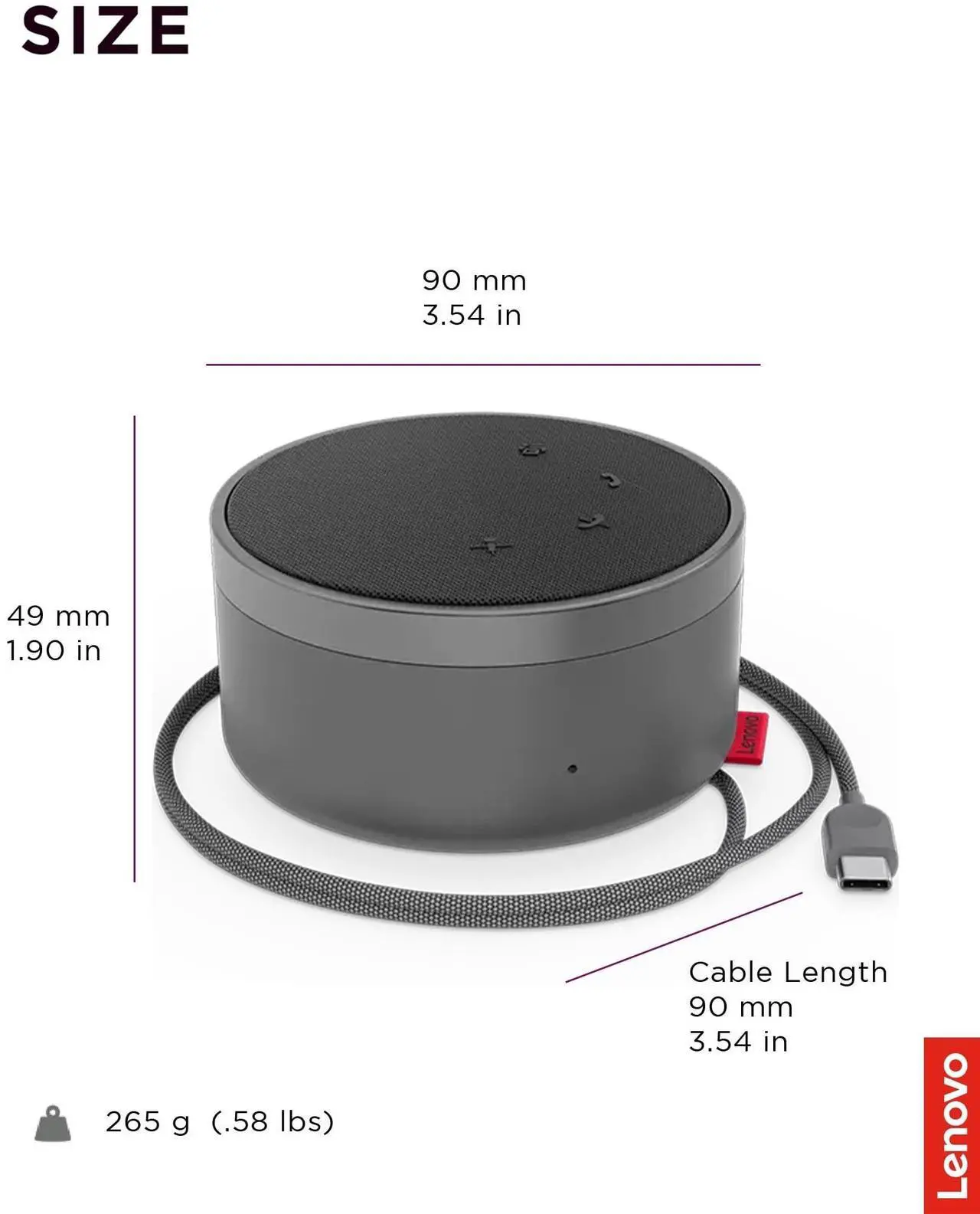 Alt view image 3 of 7 - Lenovo Go Wired Speakerphone Storm Grey GXD1C82051