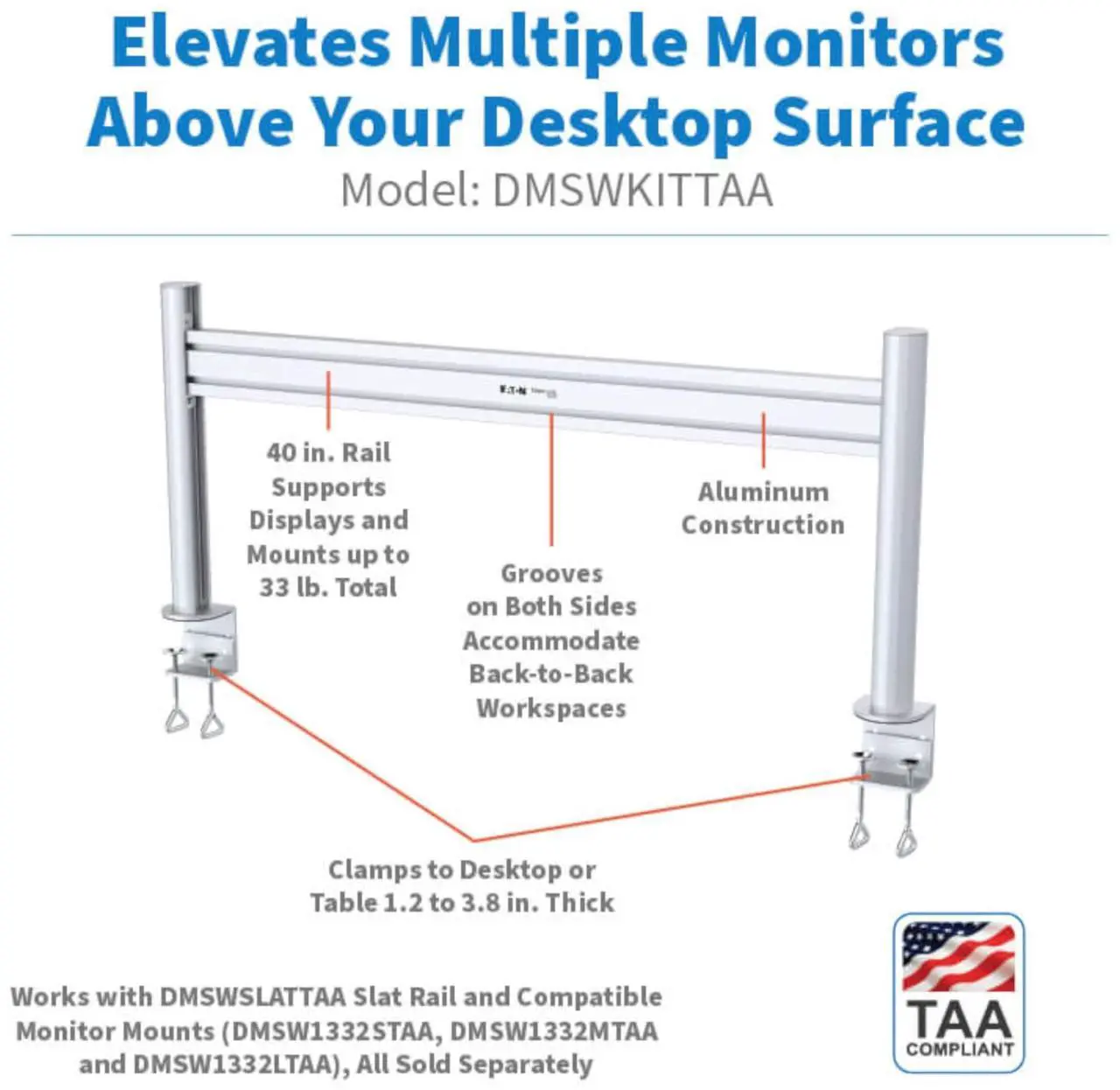 Alt view image 2 of 7 - Tripp Lite Series Slat Rail with Posts for Slat Wall System, 40 in, (102 cm), TAA (DMSWKITTAA)